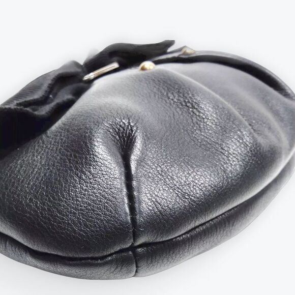 Auth Salvator Ferragamo Black Leather Small Studded Crescent Vara Hobo Bag - Picture 5 of 9